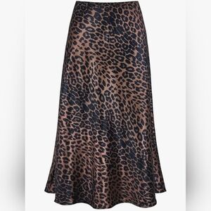 Satin High Waist Hidden Elasticized Waistband Flared A Line Skirt #838